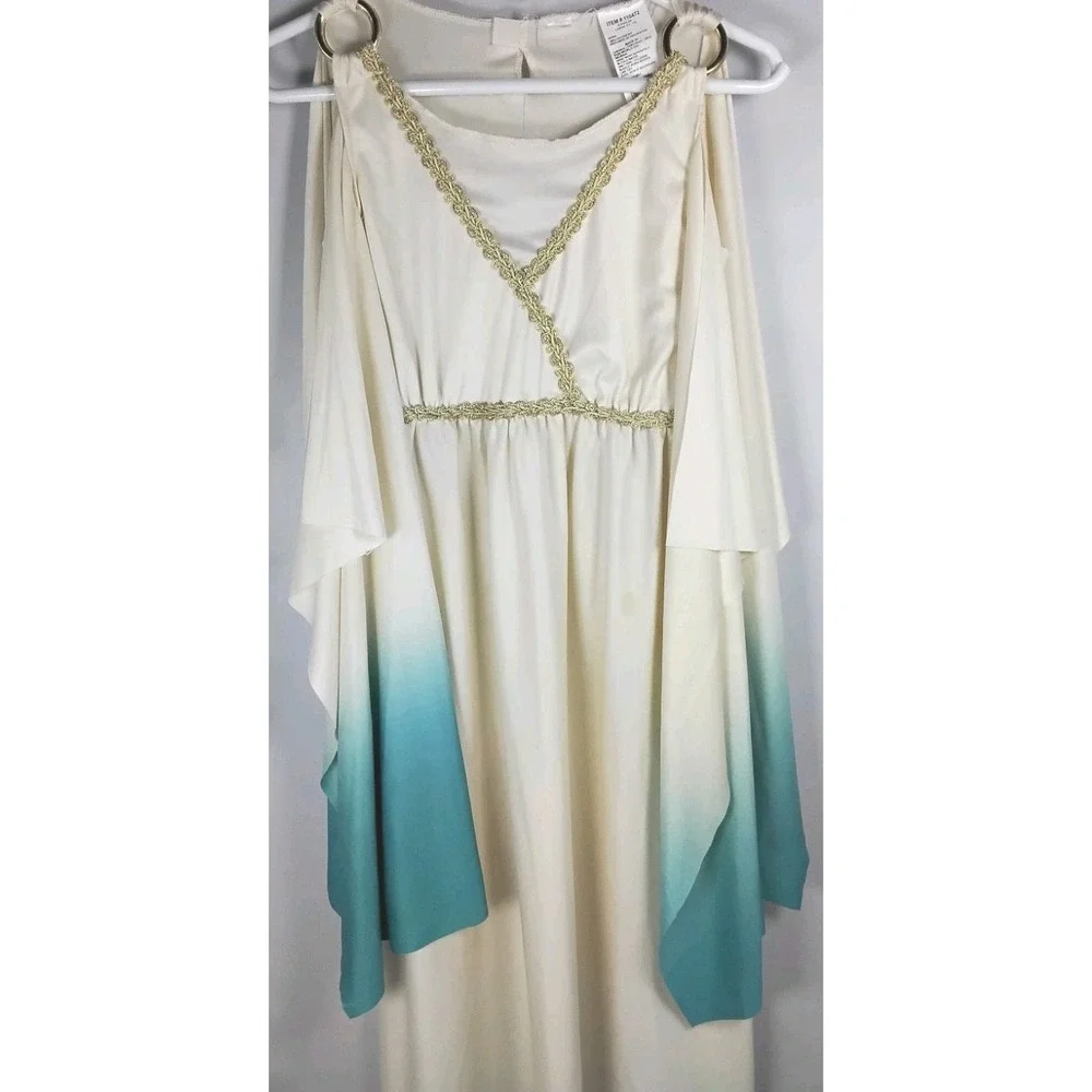 Fun World Roman Greek‎ Goddess Toga Cream Blue Ombre Costume Girls Size L *READ